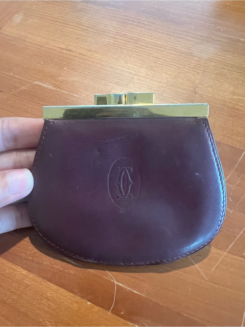 Vintage Cartier Burgundy Leather Kisslock Coin Pouch